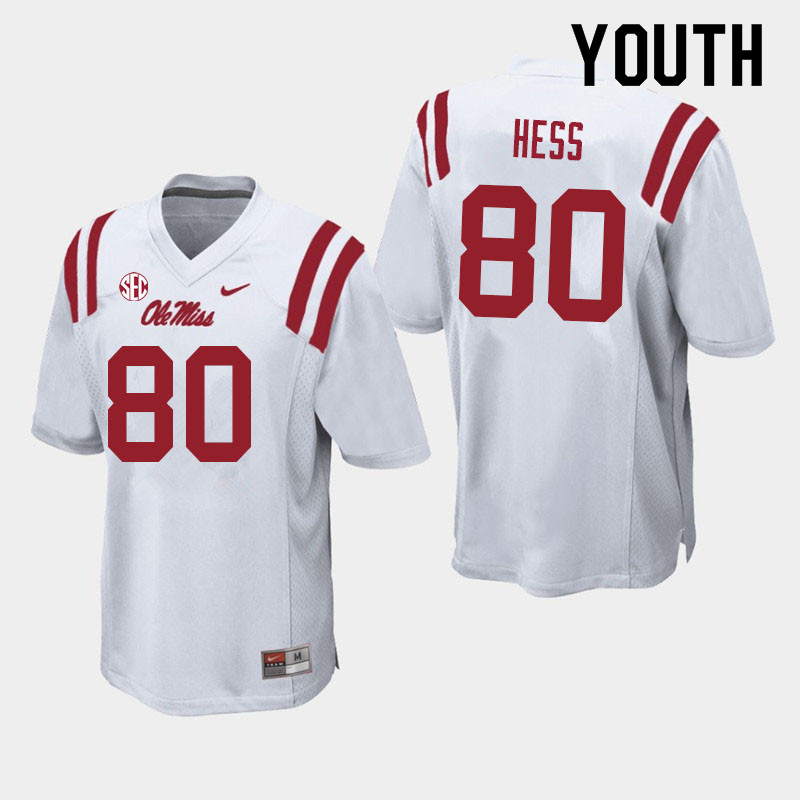 Youth #80 Jonathan Hess Ole Miss Rebels College Football Jerseys Sale-White